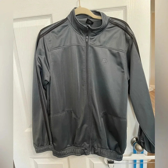 Men’s Starter Jacket Athletic Full Zip Gray Black Stripes Size Medium 38-40 - Picture 1 of 8